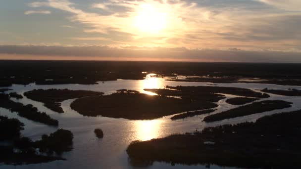 Zonsondergang Boven Het Florida Everglades Drone Moeras — Stockvideo