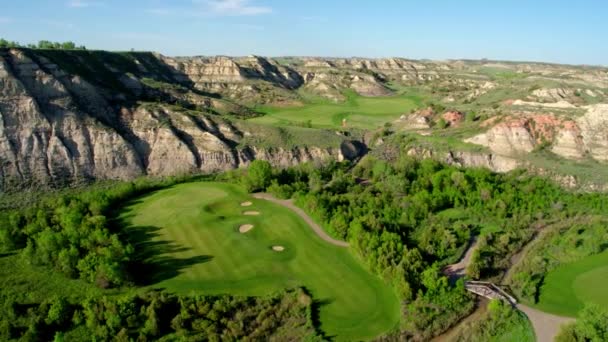 Campo Golf Del Púlpito Billy Medora Dakota Norte Dron Aéreo — Vídeos de Stock