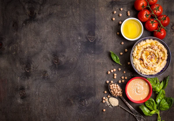 Hummus bakgrund mat — Stockfoto