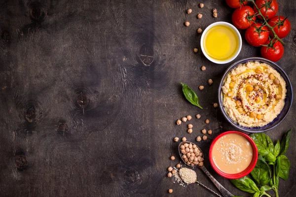 Hummus bakgrund mat — Stockfoto