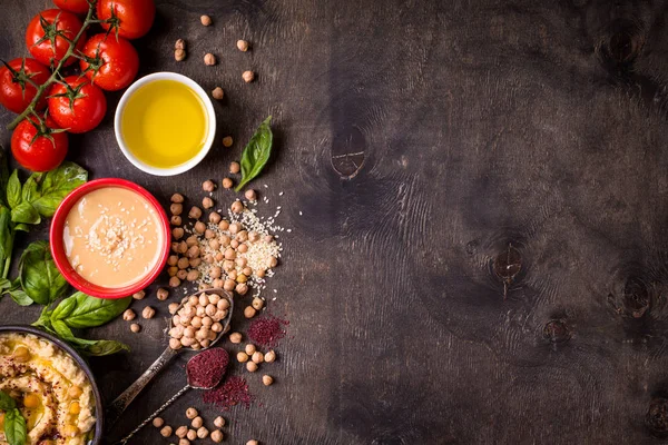 Hummus ingredienser bakgrund — Stockfoto