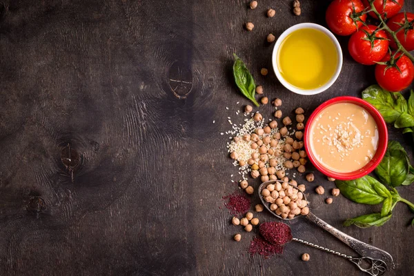 Hummus ingredienser bakgrund — Stockfoto