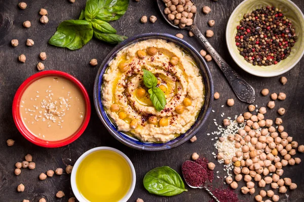 Hummus ingrediënten voedsel — Stockfoto