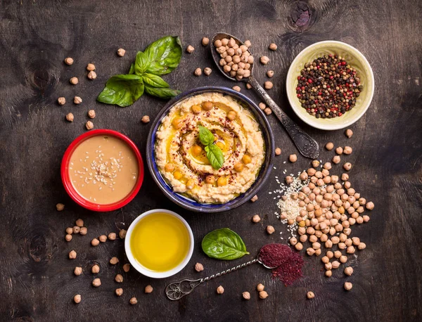 Hummus ingredientes alimentos — Fotografia de Stock