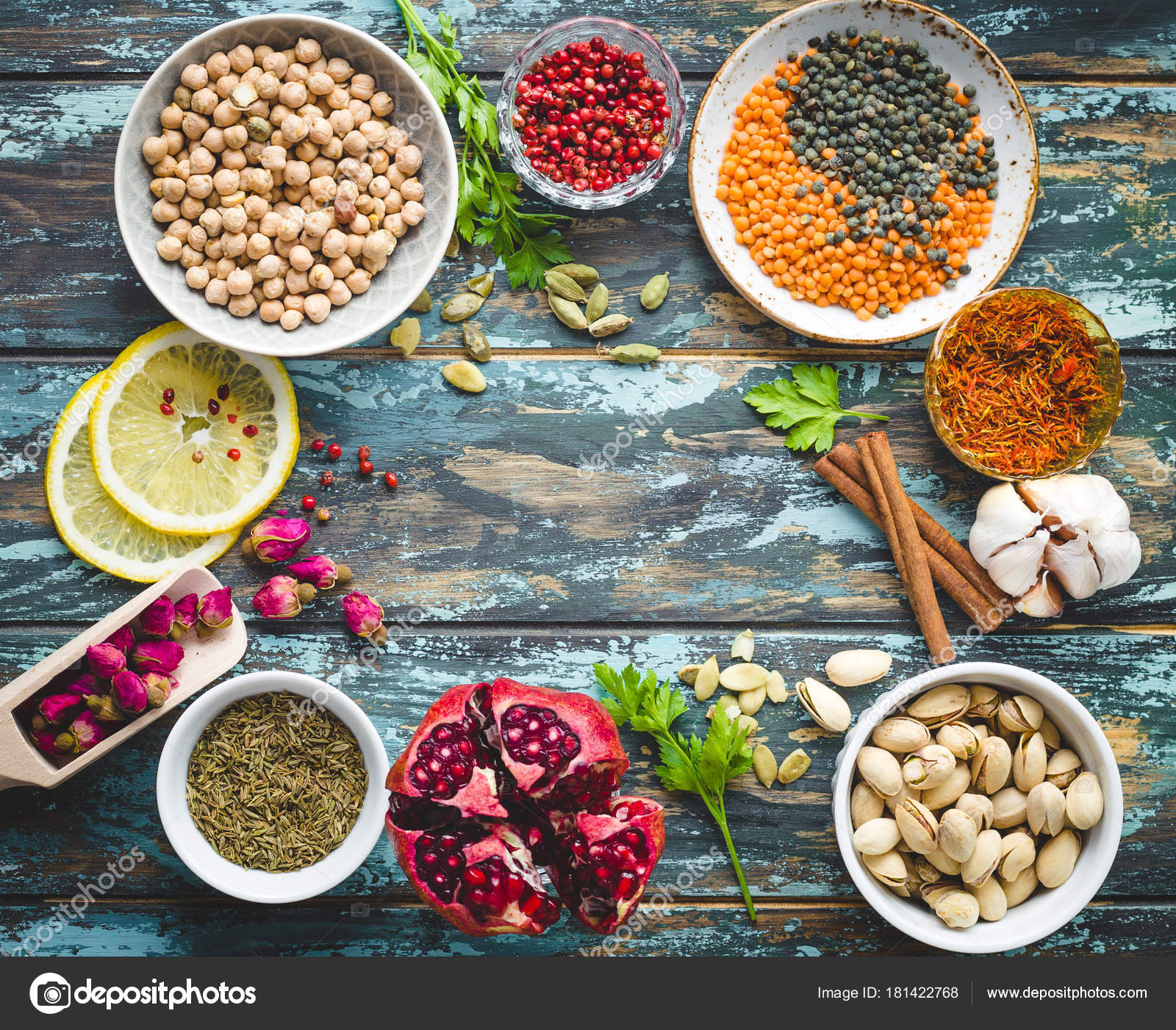 Arab ingredients for middle eastern food — Stock Photo © somegirl 181422768
