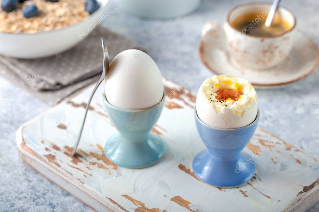 Fresh soft boiled eggs breakfast