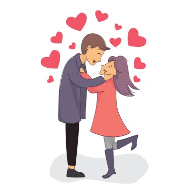 Aşık vektör karakterler. Aşıklar çizgi film çizer. Çift resimli sevgililer günü kartı.