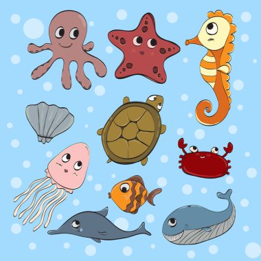 Sevimli deniz hayvanı karakter vektörü. Şirin bir hayvan. mürekkep balığı deseni. şirin desenli hayvan vektörü.