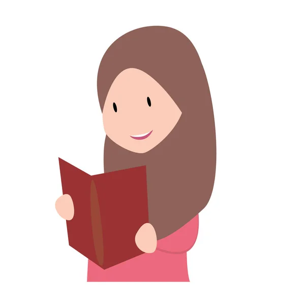 青少年穆斯林女孩阅读一本书 平面的卡通画 — 图库照片