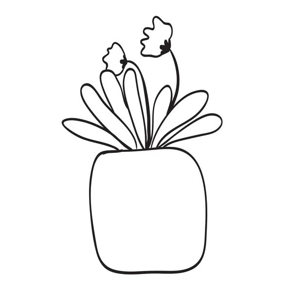 Malá Rostlina Květináčích Nebo Kaktusu Ručně Kreslené Rostlinné Ilustrace Hrnci — Stock fotografie