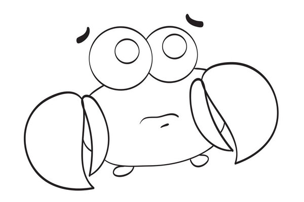 Симпатичная иллюстрация краба за скалой. Черно-белая иллюстрация для раскраски
