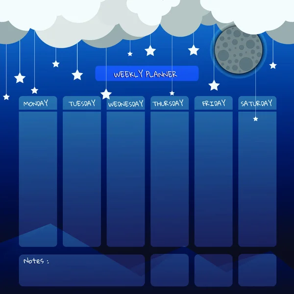 Luz Luna Vector Tabla Tiempo Semanal —  Fotos de Stock