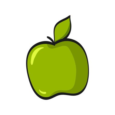 Çizgi film yeşil elma beyaz arka planda izole. Taze Meyve İllüstrasyonu.