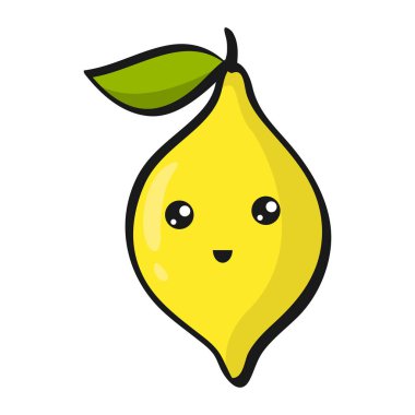 Tatlı Lemon. Komik yassı çizgi film Mutlu Yumuşak Meyveler simgeleri beyaz üzerine sanat vektörü illüstrasyonu klipsledi.