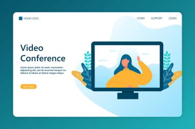 İniş sayfası için video konferans konsepti. Yaratıcı iniş sayfası tasarım konsepti Web sitenizi kolay yoldan oluşturun. 