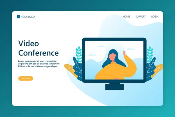 Koncepce Videokonference Pro Přistávací Stránku Creative Landing Page Design Website — Stock fotografie