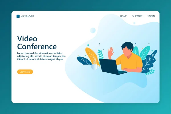 Koncepce Videokonference Pro Přistávací Stránku Creative Landing Page Design Website — Stock fotografie