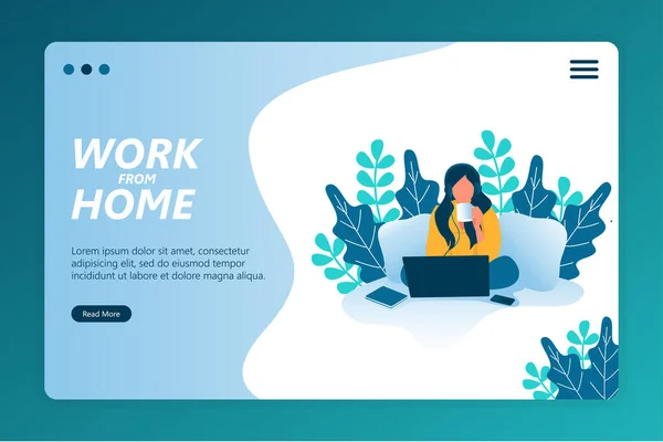 Flat Illustration Work Home Landing Page Template — Stock Photo, Image