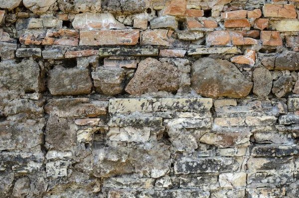 Una Vieja Pared Piedra Marrón Grandes Piedras Negras Murallas Mampostería — Foto de Stock