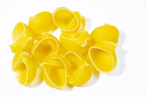 Lot Whole Yellow Pasta Farfalle Heap Isolated White Background — Stock Photo, Image
