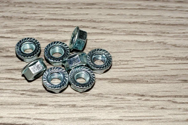 Group Metal Fasteners Close Gray Background — Stock Photo, Image