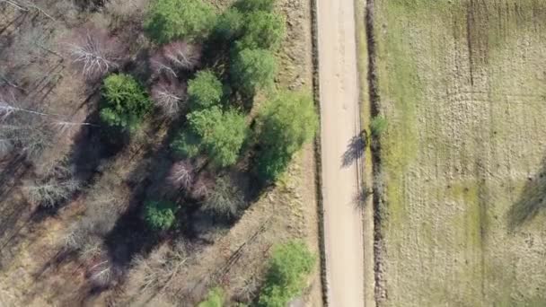 Vista aérea de arriba hacia abajo siguiendo el camino de grava — Vídeos de Stock