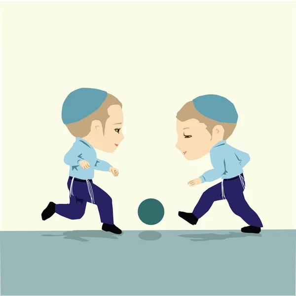 Два Ультраортодоксальных Религиозных Еврейских Ребенка Шапках Голове Цицит Играющие Мяч — стоковый вектор