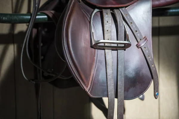 Saddle in the stable — Stock Photo, Image