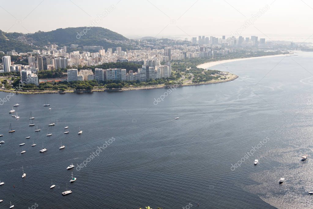 View from pao de Azucar onto Rio de Janeiro. Corcovado, Botafogo and Botafogo marina.