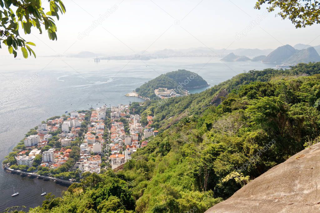 View from pao de Azucar onto rio de Janeiro. Urca district at the feet of Sugarloaf Mountain.