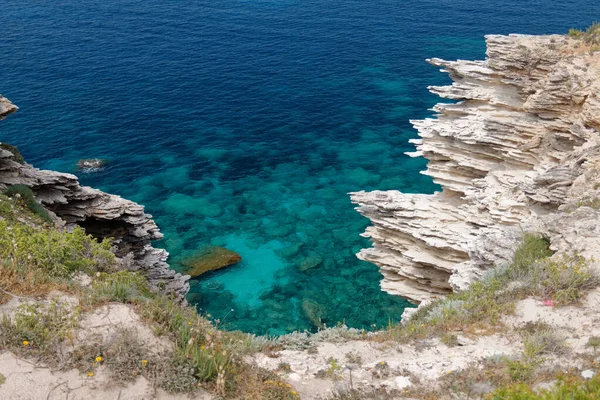 Korsika Nın Güney Kıyısındaki Bonifacio Yakınlarında Beyaz Kayalıklar — Stok fotoğraf