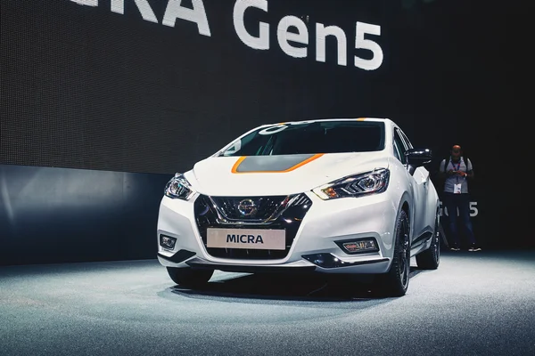 Paris, France - September 29, 2016: 2017 Nissan Micra presented on the Paris Motor Show in the Porte de Versailles — Stock Photo, Image