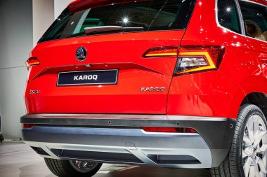 Frankfurt, Almanya - Eylül 12, 2017:2017 Skoda 67-th Frankfurt Uluslararası Motor Show(Iaa) Messe Frankfurt sunulan Karoq