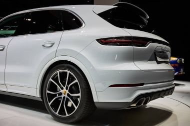 Frankfurt, Almanya - Eylül 12, 2017: 2017 Porsche Cayenne Turbo 67-th Frankfurt Uluslararası Motor Show(Iaa) Messe Frankfurt sunulan