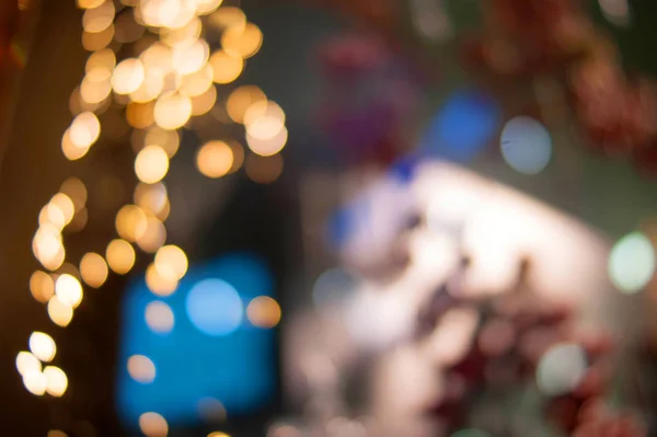 Noel ışıkları altın ve mavi bokeh