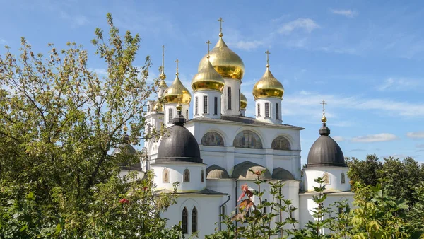 Золотой купол Дмитровского Кремля под летним небом — стоковое фото