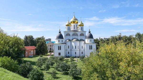 Золотой купол Дмитровского Кремля под летним небом — стоковое фото