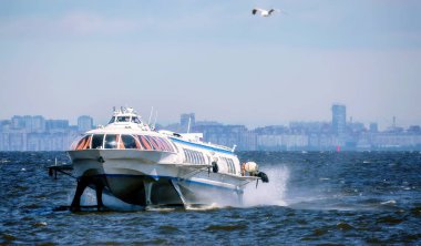Saint Petersburg 'un Baltık Denizi' nde seyahat eden göktaşı teknesinin canlı görüntüsü
