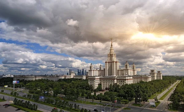 Wide Panoramic View Spring Campus Famous Russian University Moscow Dramatic — Stock Photo, Image