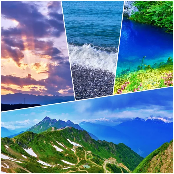 Collage Images Lumineuses Des Paysages Sotchi Mer Noire Russie — Photo