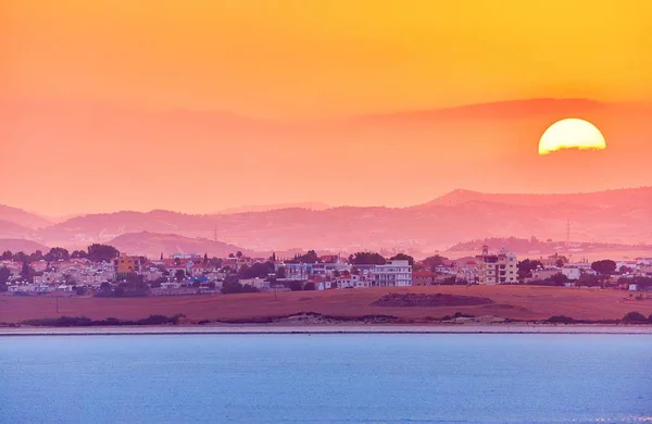 Vibrant Soften View Nice Sunset Dry Salt Lake Cyprus Larnaca — Stock Photo, Image