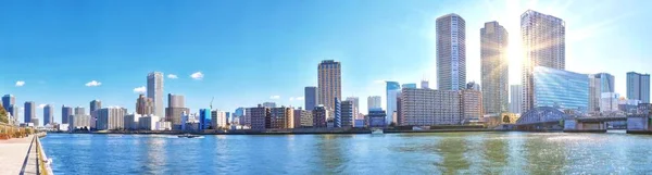 Weitwinkelblick Auf Den Untergehenden Sumida Fluss Unter Blauem Himmel Tokio — Stockfoto