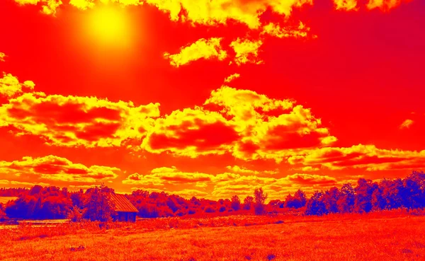 Levendig Weids Uitzicht Landschap Blauwe Bewolkte Lucht Zomer — Stockfoto