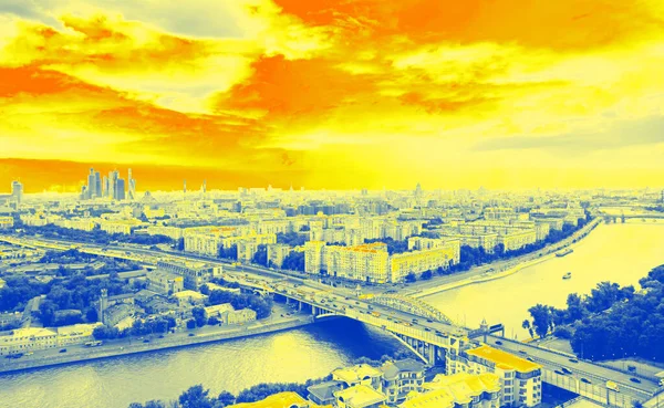 Vibrante Vista Panorámica Aérea Puesta Sol Sobre Ciudad Moscú Con — Foto de Stock