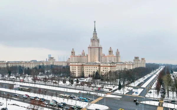 Vista Panorâmica Aérea Vibrante Campus Inverno Famosa Universidade Russa Com — Fotografia de Stock
