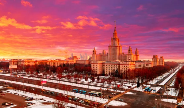 Bloody Wide Angle Panoramic Evening View Illuminated Famous Russian University — Stock Photo, Image