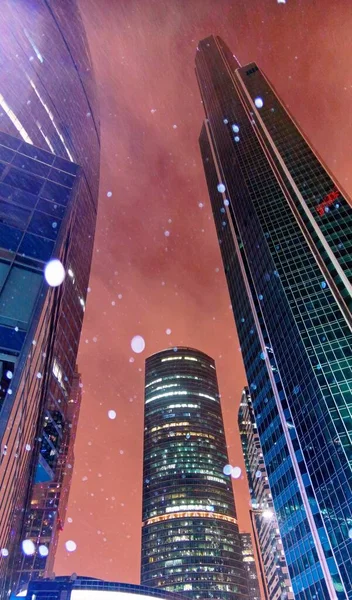 Широкоугольный Яркий Вид Сильного Снегопада Центре Москвы Вечером — стоковое фото