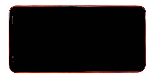 Черный Смартфон Красным Покрытием Резины Изолированы Белом Фоне — стоковое фото