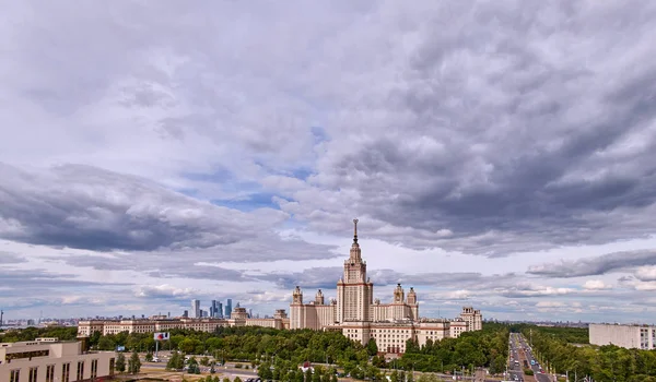 Wide Angle Panoramic View Moscow University Campus Dramatic Sky Summer — Stock Photo, Image