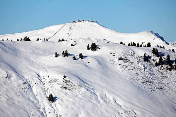 Aerial View Sunny Alp Summits Blue Mountain Range Winter Austria — Stock Photo, Image